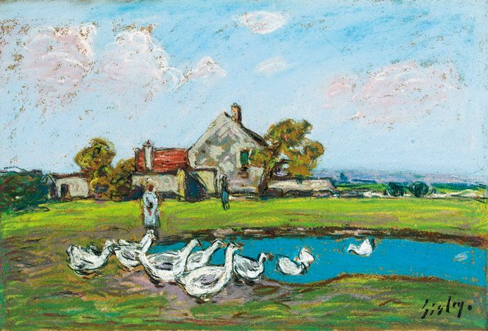  阿尔弗莱德·西斯莱 Alfred Sisley——圣芒美河畔的鹅 (1)